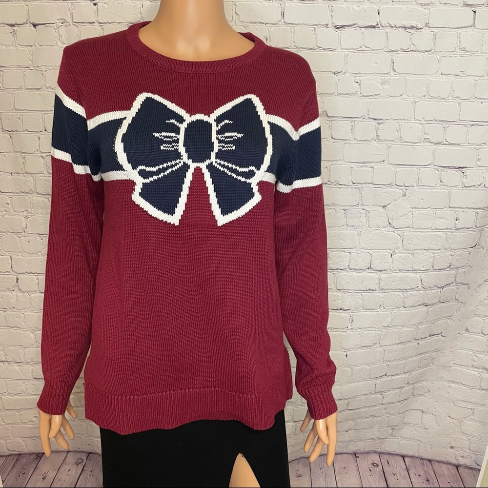 Lauren James size xs Maroon and navy blue ribbon long sleeve sweater